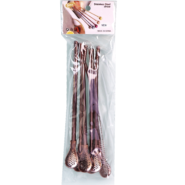 مصاصات متة برونز مع فرشاة تنظيف 6 قطع