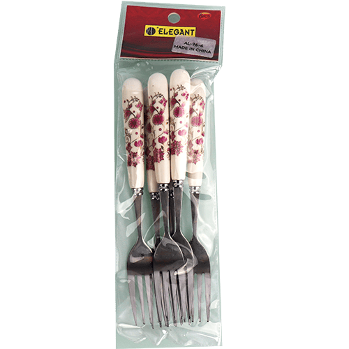 طقم شوكة سيراميك كبير فضي 6 قطع