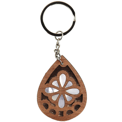 ميدالية مفاتيح خشب مطعمة بالصدف الطبيعي 10×4سم