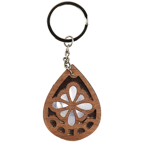 ميدالية مفاتيح خشب مطعمة بالصدف الطبيعي 10×4سم