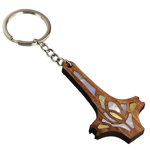 ميدالية مفاتيح خشب مطعمة بالصدف الطبيعي 8×4سم